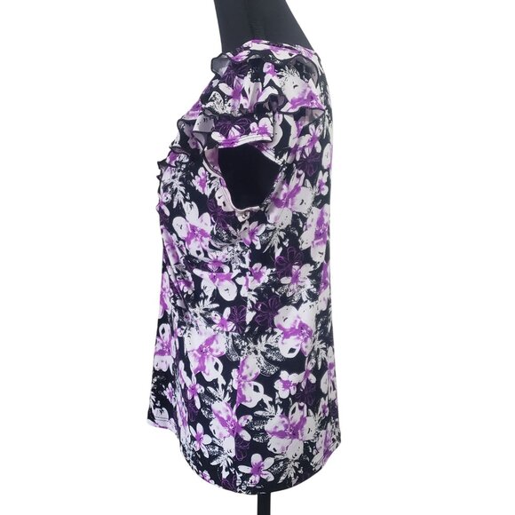 Womens Y2K Floral Ruffle‎ Babydoll  Blouse Petite Top Size L Fairy Romantic - Picture 2 of 8